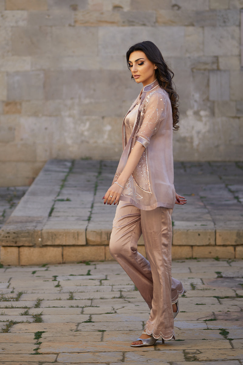 Powder Pink Swarovski Organza Silk Jacket Set (3-Piece) - Image 9