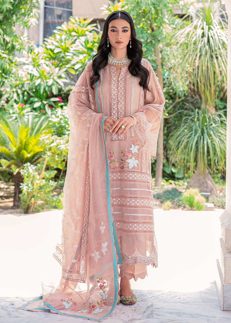 Pastel Pink Embroidered Organza Cotton Net Salwar Kameez (3-Piece) - Image 1