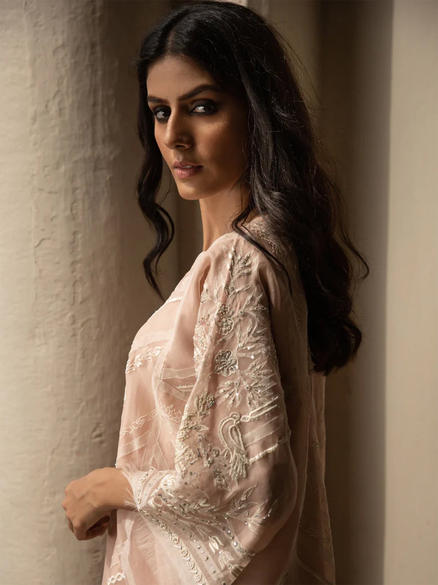 Blush Pink Embroidered Organza Salwar Kameez (2-Piece) - Image 1