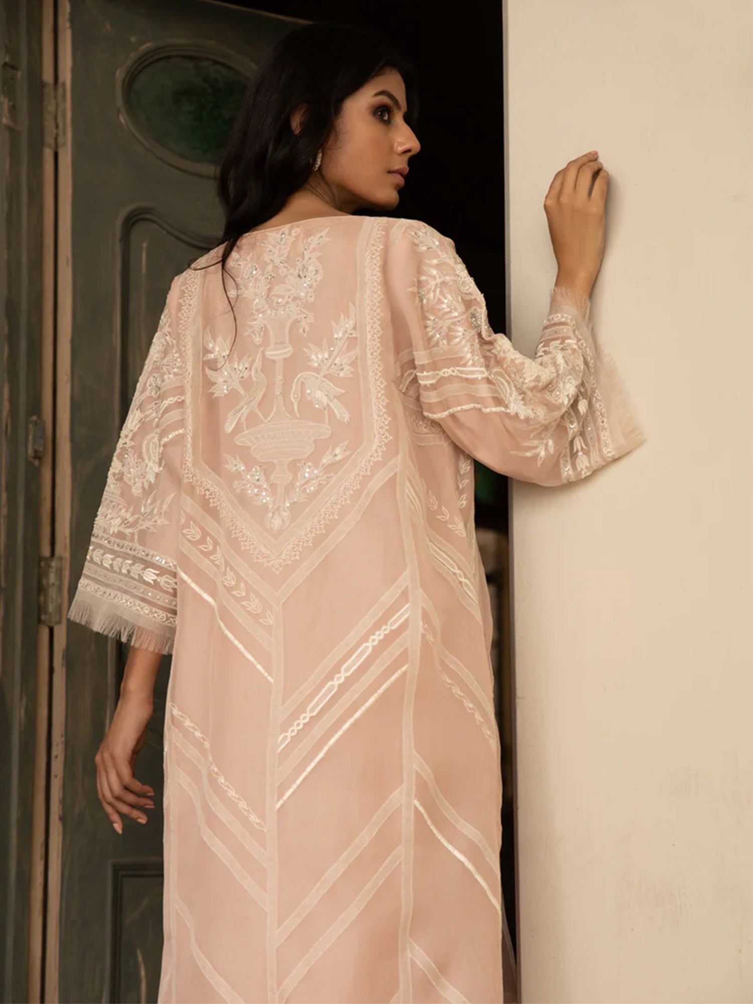 Blush Pink Embroidered Organza Salwar Kameez (2-Piece) - Image 4