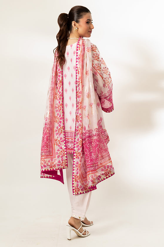 Pink Embroidered Paper Cotton Salwar Kameez (3-Piece) - Image 3