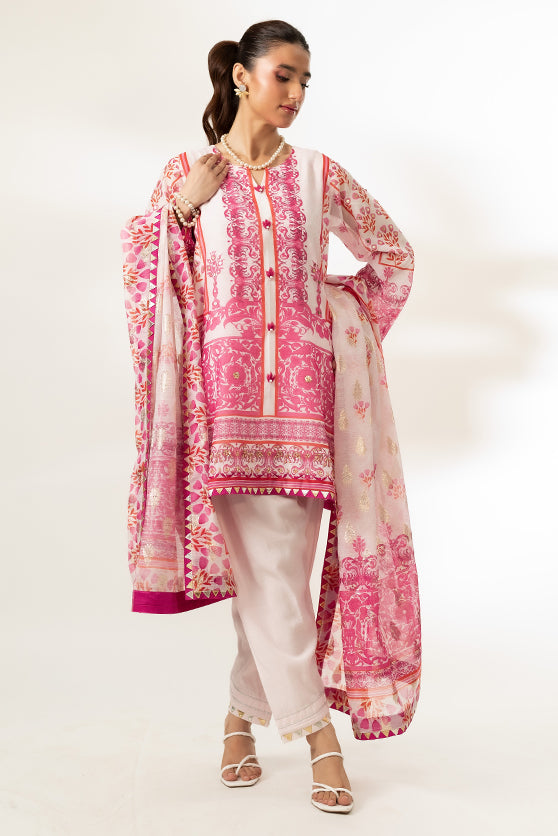 Pink Embroidered Paper Cotton Salwar Kameez (3-Piece) - Image 4