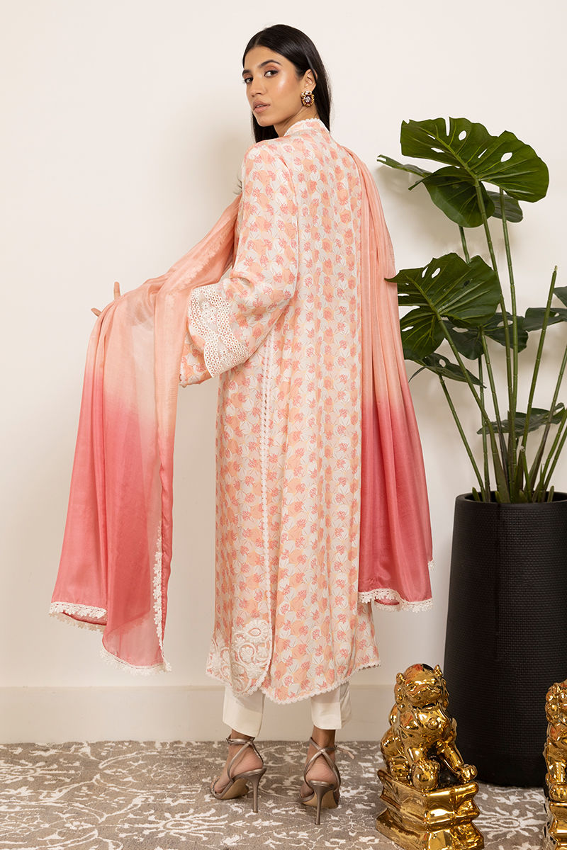 Peach Pink Embroidered Pure Crepe Salwar Kameez (3-Piece) - Image 3