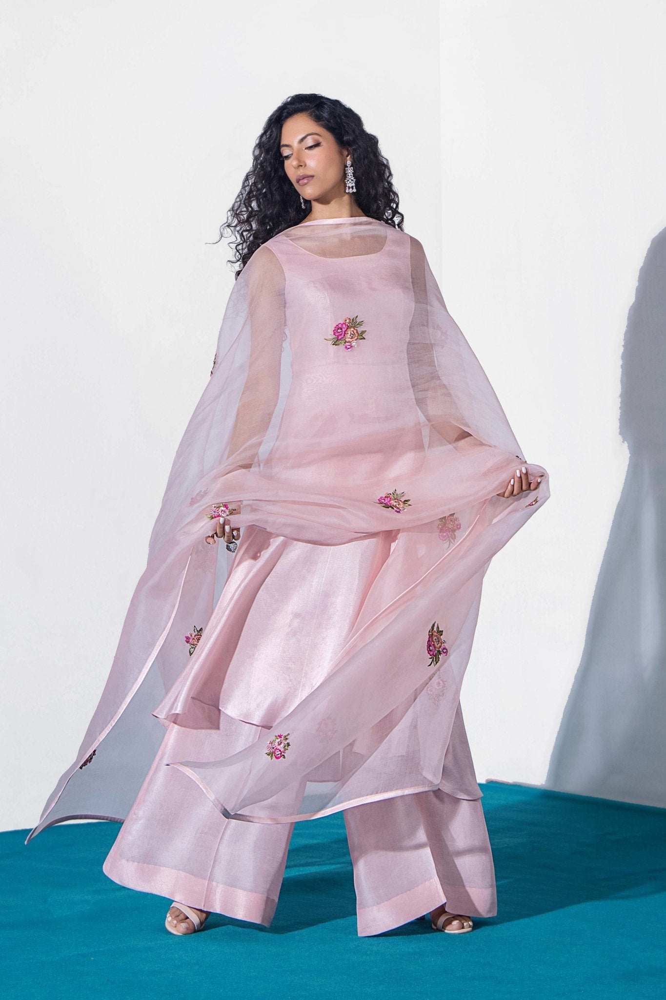 Pakistani Blush Pink Embroidered Pure Silk Salwar Kameez (3-Piece) - Image 10