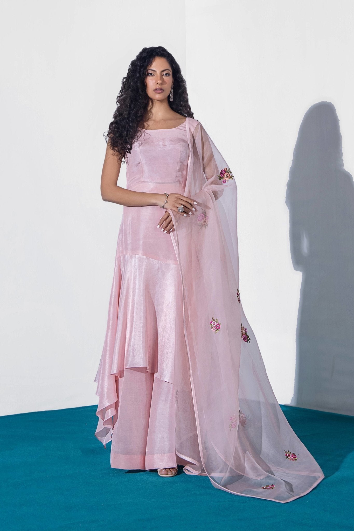 Pakistani Blush Pink Embroidered Pure Silk Salwar Kameez (3-Piece) - Image 6