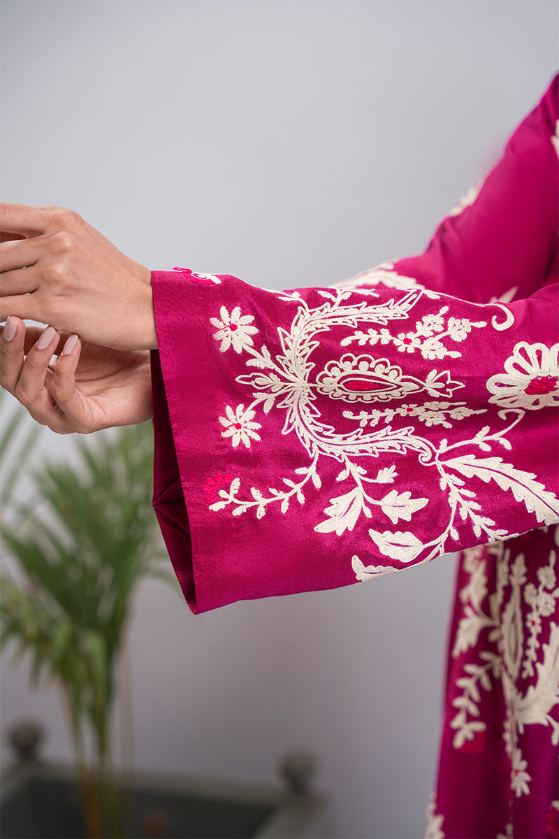 Pakistani Raspberry Aari Embroidered Raw Silk Salwar Kameez (2-Piece) - Image 3