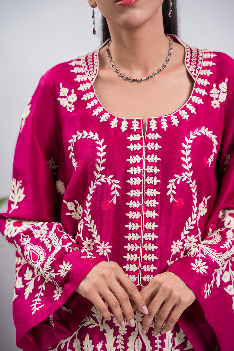 Pakistani Raspberry Aari Embroidered Raw Silk Salwar Kameez (2-Piece) - Image 6