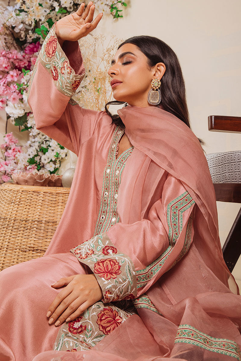 Chai Pink Embroidered Pure Raw Silk Salwar Kameez (3-Piece) - Image 6