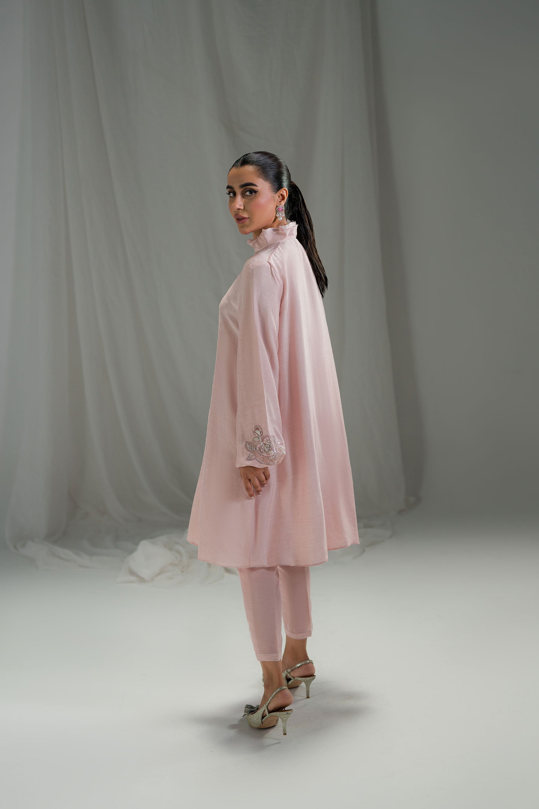 Pakistani Dusty Nude Pink Embellished Raw Silk Co-ord Set (2-Piece) - Image 6