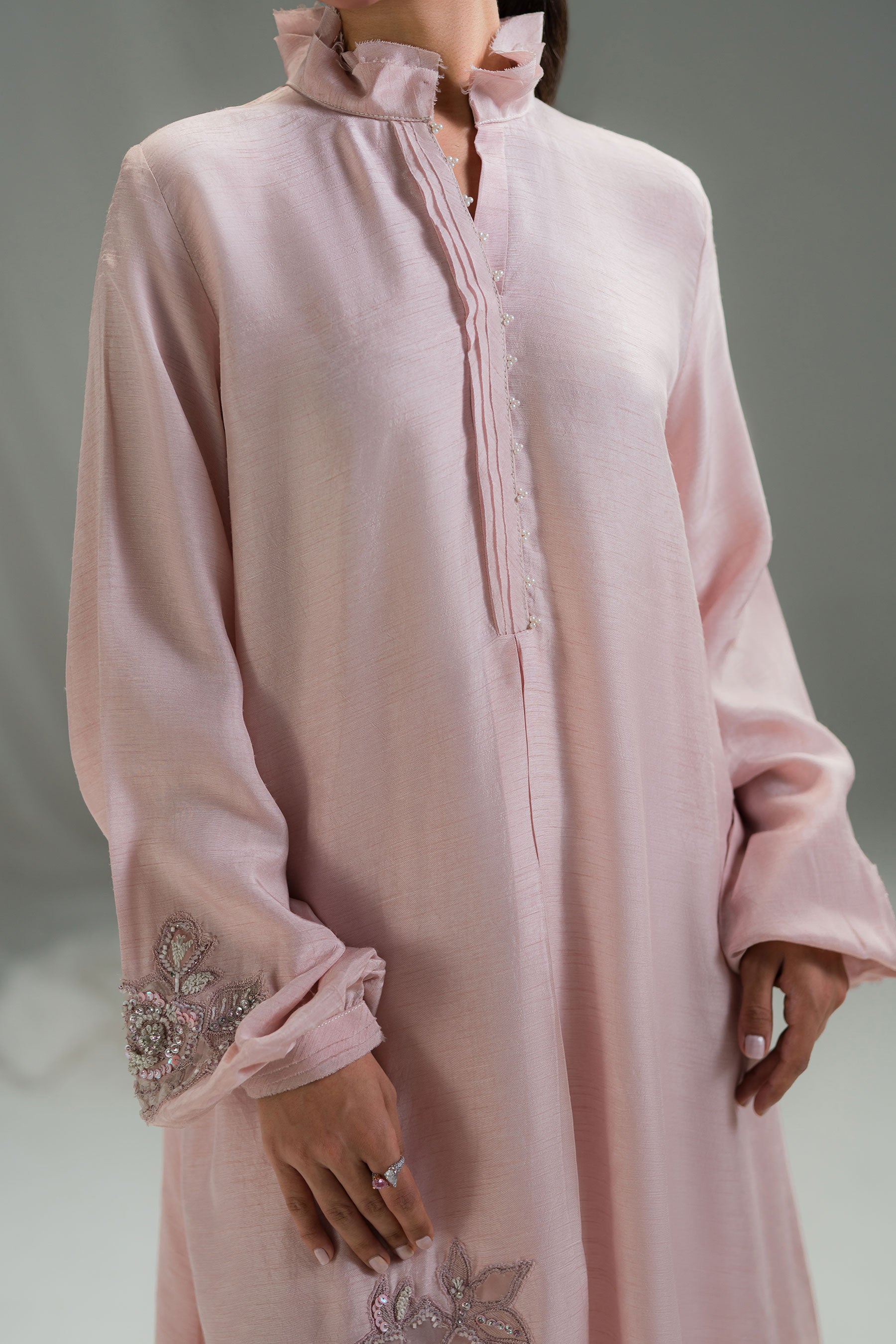 Pakistani Dusty Nude Pink Crystal Raw Silk Co-ord Set (2-Piece) - Image 3