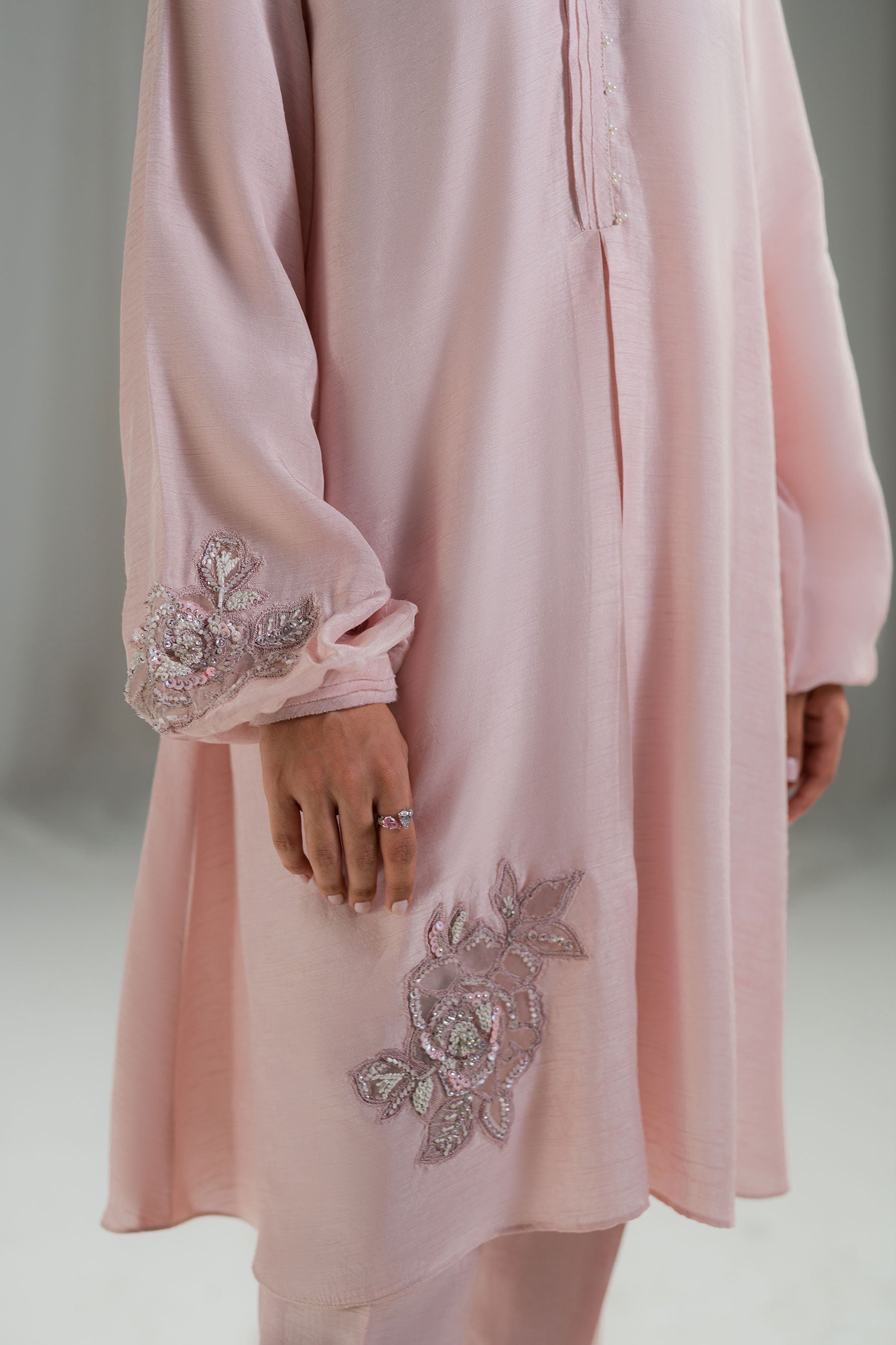 Pakistani Dusty Nude Pink Crystal Raw Silk Co-ord Set (2-Piece) - Image 4