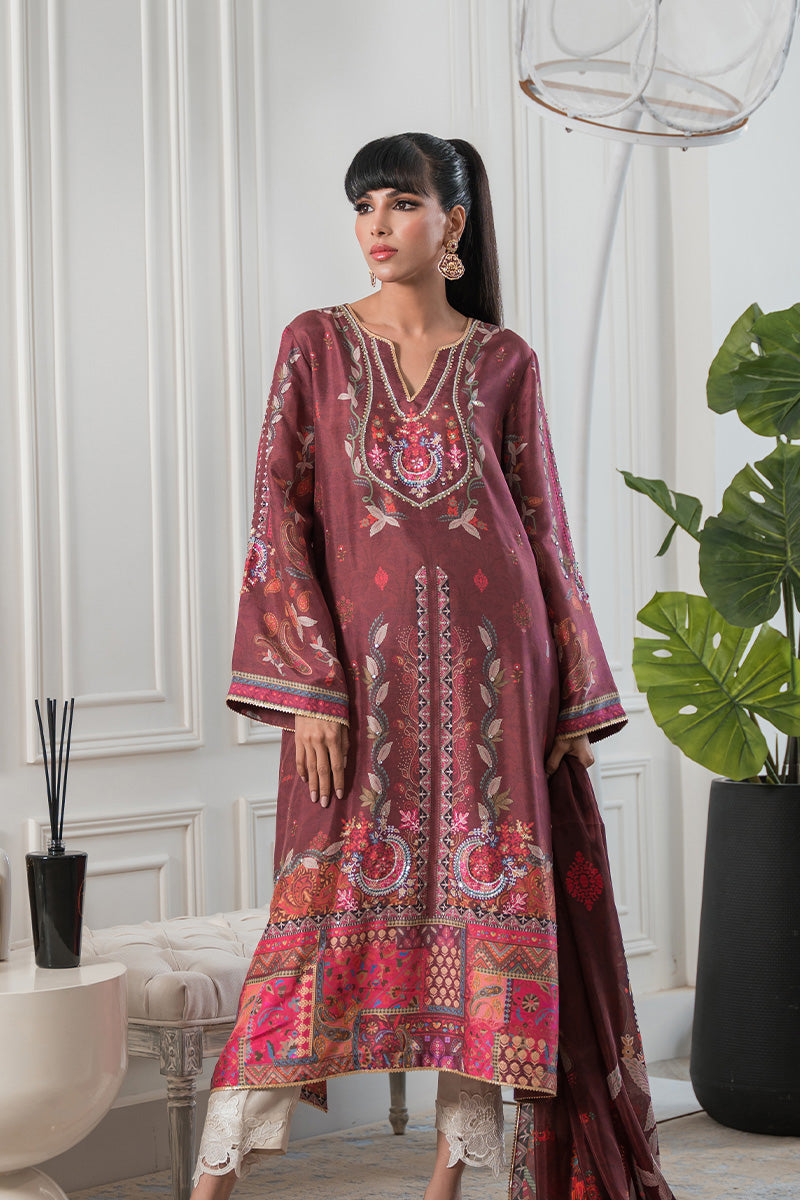 Magenta Embellished Pure Raw Silk Salwar Kameez (2-Piece) - Image 1
