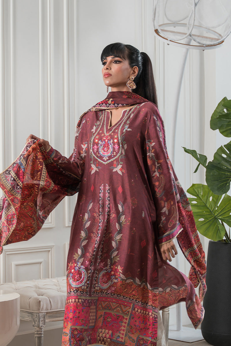 Magenta Embellished Pure Raw Silk Salwar Kameez (2-Piece) - Image 4