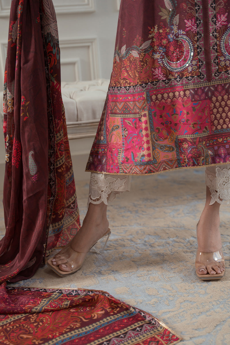 Magenta Embellished Pure Raw Silk Salwar Kameez (2-Piece) - Image 6