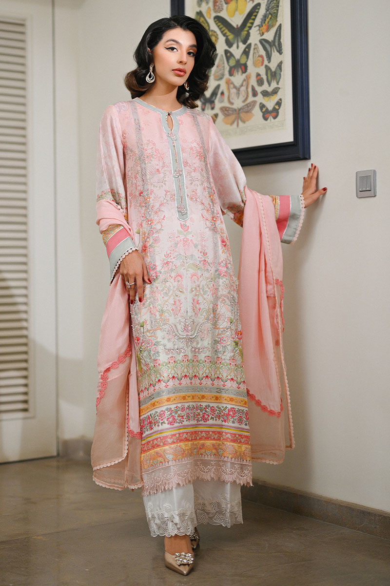 Light Pink Embellished Raw Silk Salwar Kameez (3-Piece) - Image 1