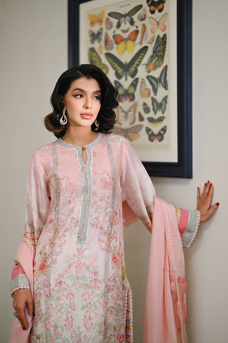 Light Pink Embellished Raw Silk Salwar Kameez (3-Piece) - Image 2