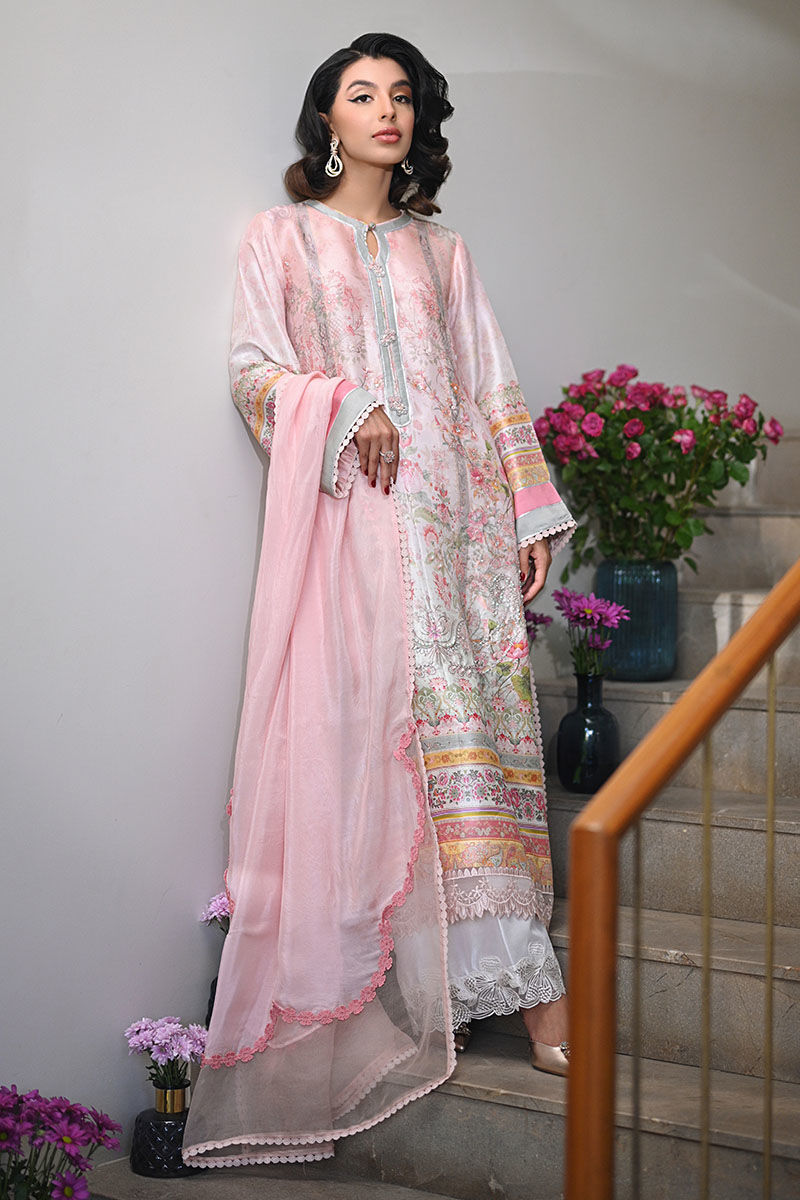 Light Pink Embellished Raw Silk Salwar Kameez (3-Piece) - Image 4