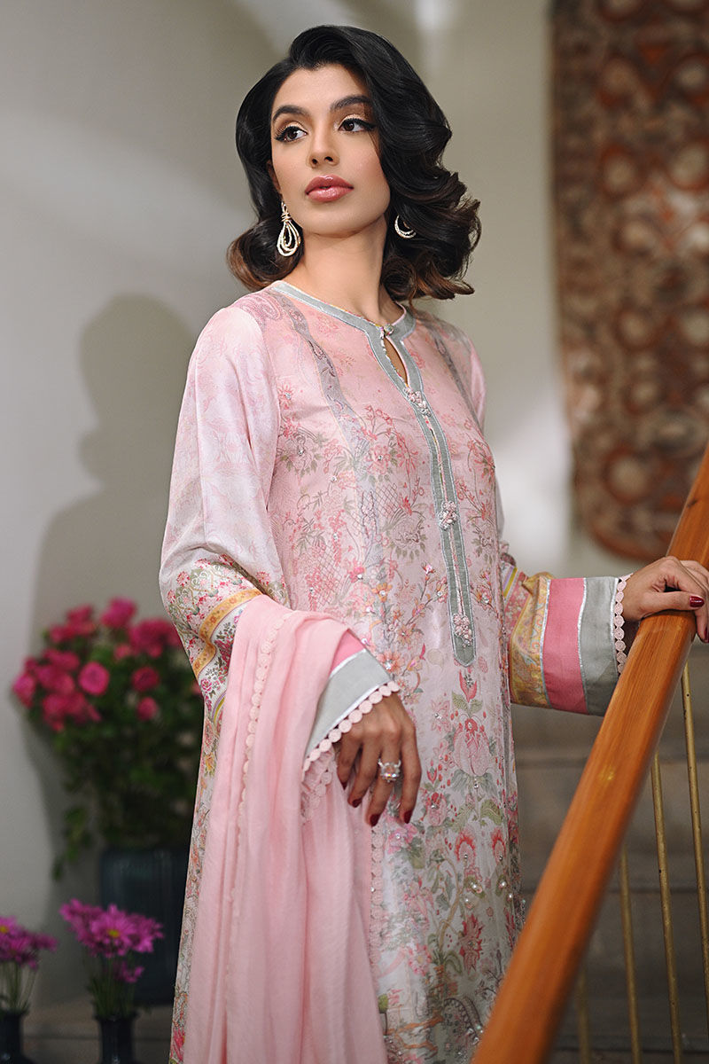 Light Pink Embellished Raw Silk Salwar Kameez (3-Piece) - Image 5