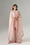 Pakistani Blush Pink Embroidered Raw Silk Kurta Set (3-Piece) - Image 1