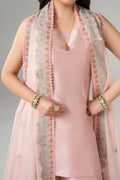 Pakistani Blush Pink Embroidered Raw Silk Kurta Set (3-Piece) - Image 2