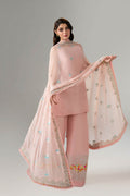 Pakistani Blush Pink Embroidered Raw Silk Kurta Set (3-Piece) - Image 3