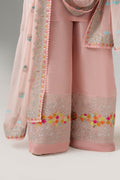 Pakistani Blush Pink Embroidered Raw Silk Kurta Set (3-Piece) - Image 4