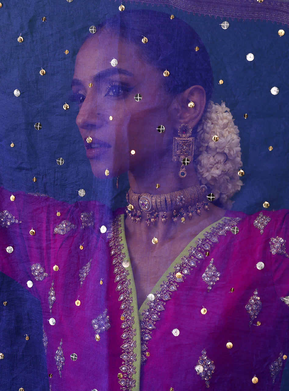 Pakistani Magenta Embroidered Raw Silk Kurta Set (3-Piece) - Image 8