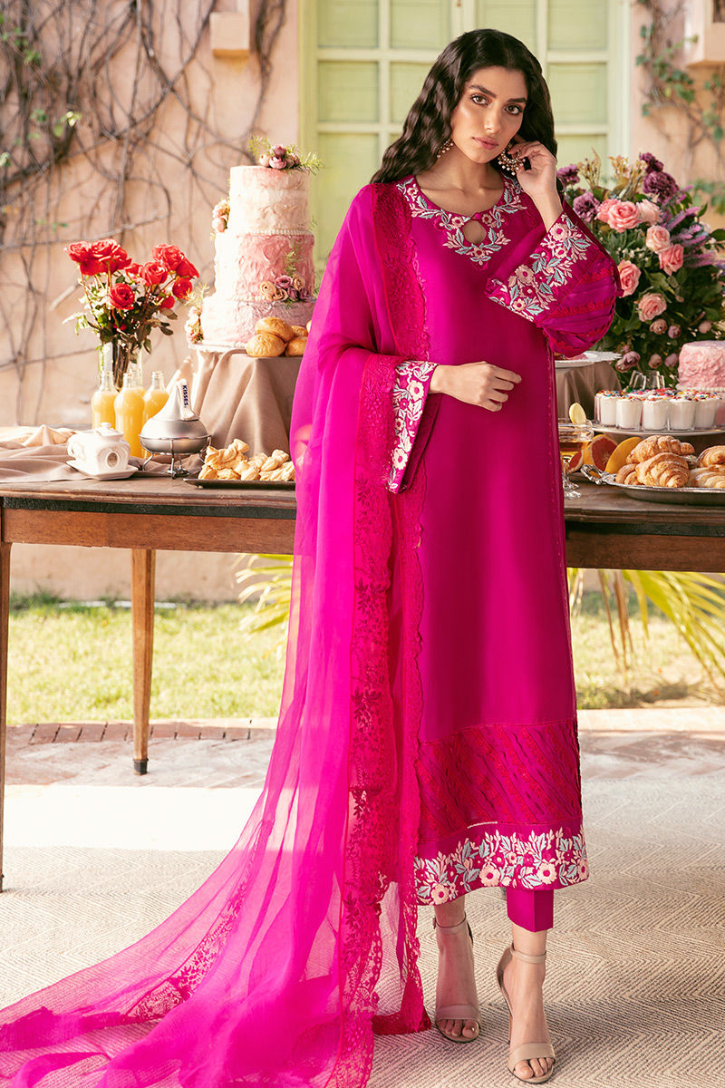 Magenta Embroidered Pure Raw Silk Salwar Kameez (3-Piece) - Image 1