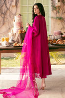 Magenta Embroidered Pure Raw Silk Salwar Kameez (3-Piece) - Image 4
