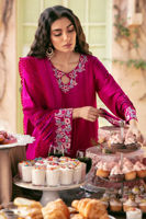 Magenta Embroidered Pure Raw Silk Salwar Kameez (3-Piece) - Image 7