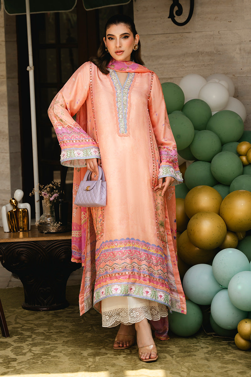 Peachy Pink Embroidered Pure Raw Silk Salwar Kameez (3-Piece) - Image 1
