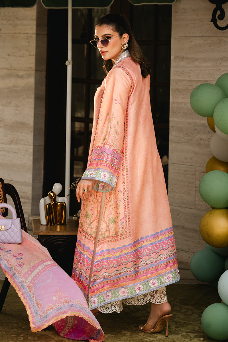 Peachy Pink Embroidered Pure Raw Silk Salwar Kameez (3-Piece) - Image 4