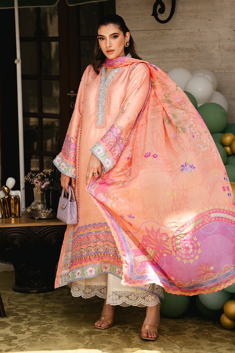 Peachy Pink Embroidered Pure Raw Silk Salwar Kameez (3-Piece) - Image 8