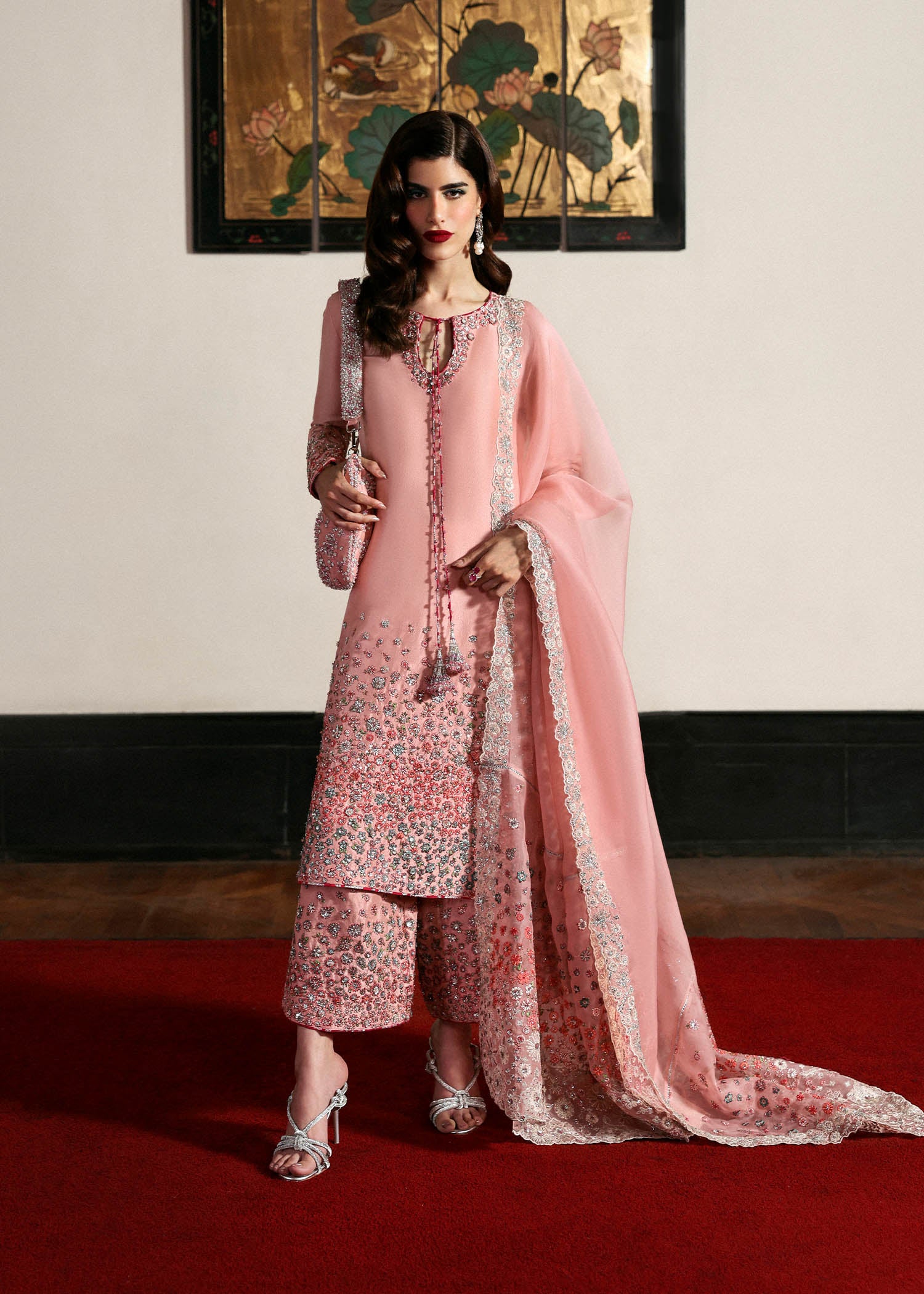 Blush Pink Embroidered Raw Silk Salwar Kameez (3-Piece) - Image 2