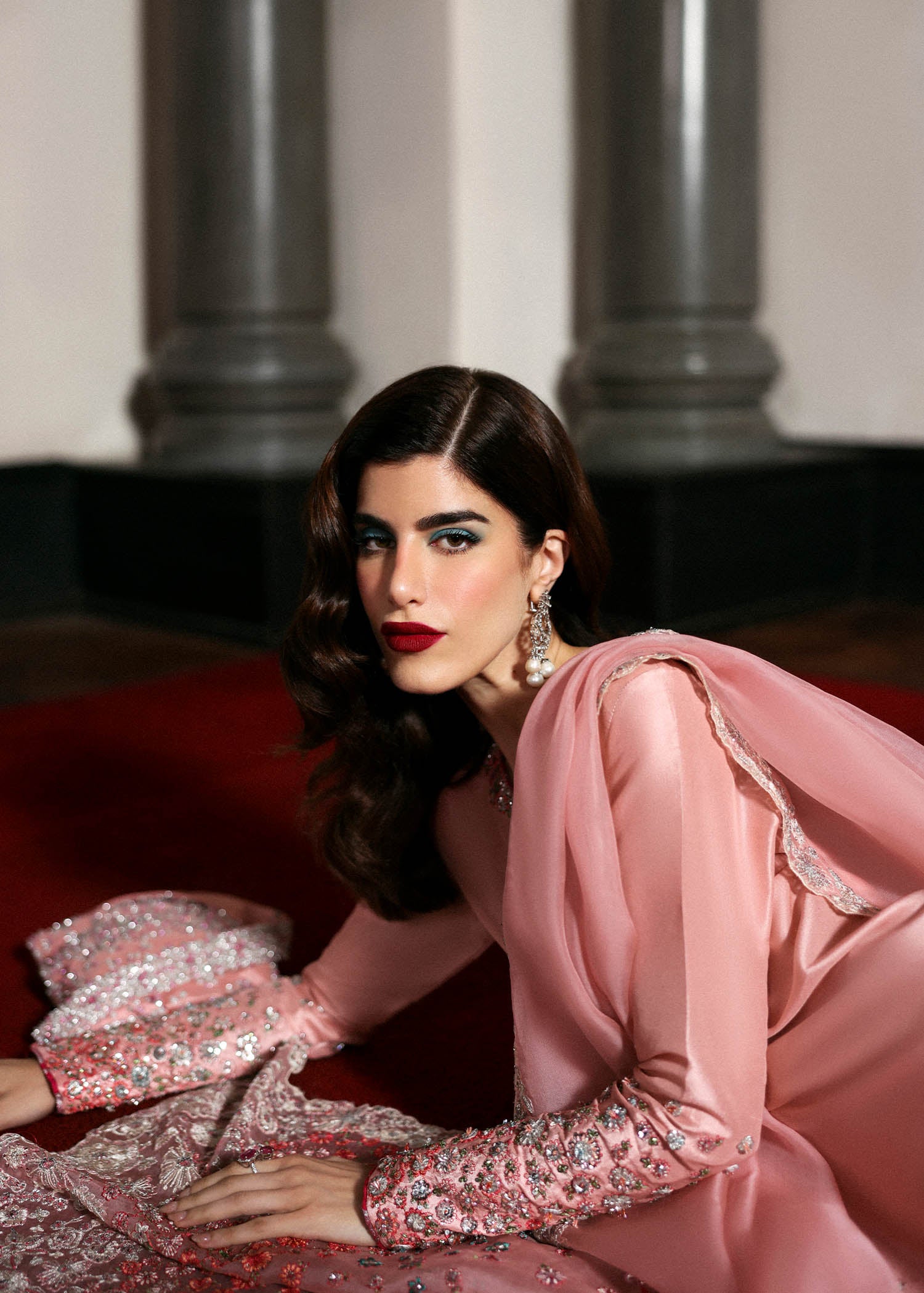 Blush Pink Embroidered Raw Silk Salwar Kameez (3-Piece) - Image 3