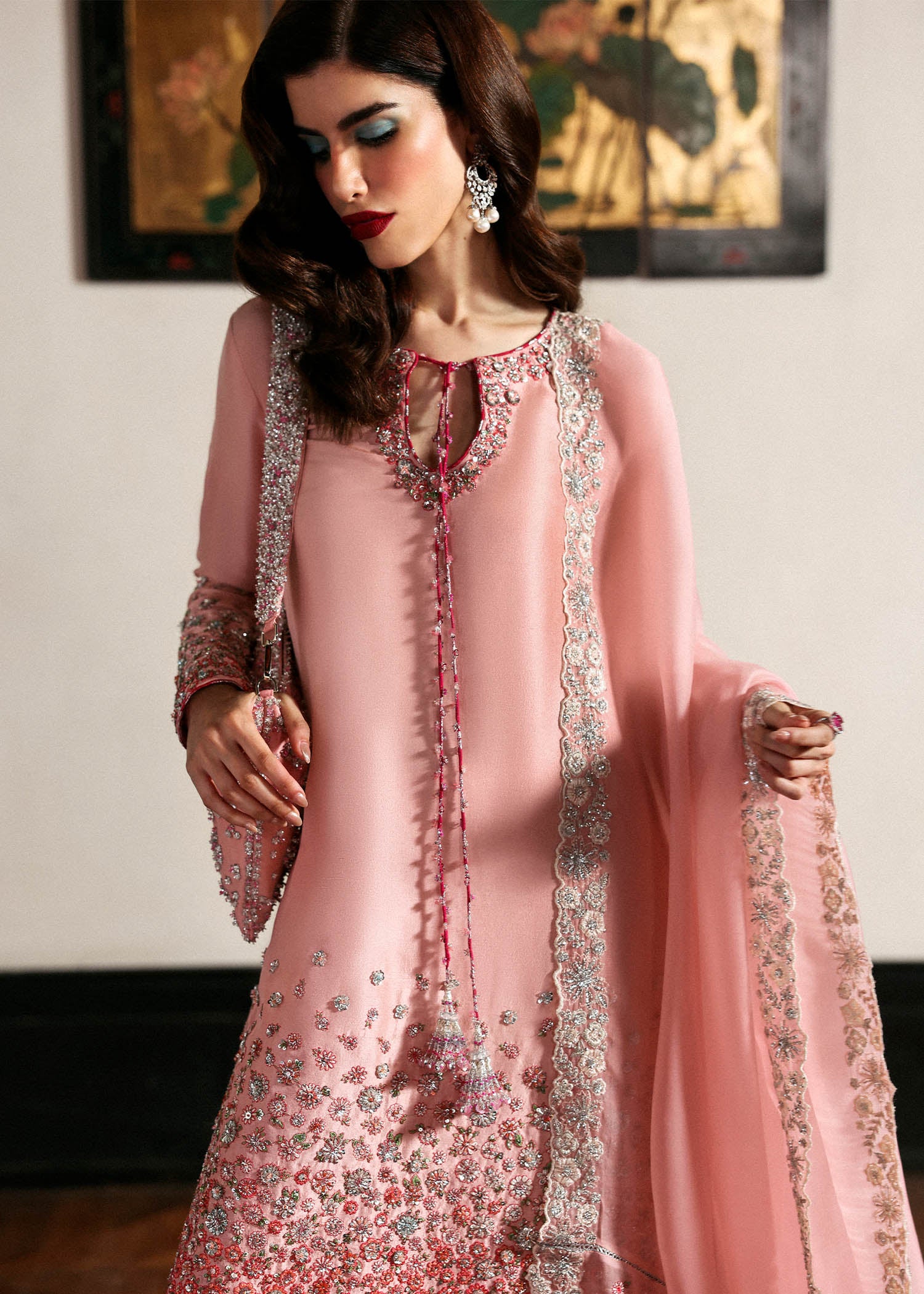 Blush Pink Embroidered Raw Silk Salwar Kameez (3-Piece) - Image 5