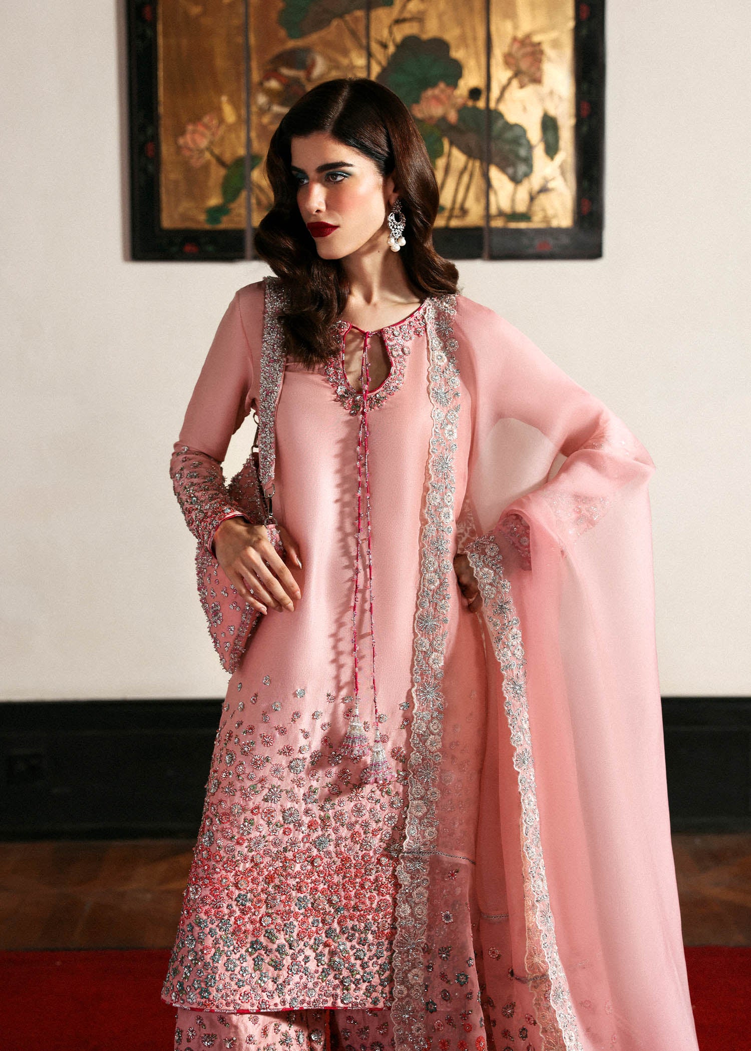 Blush Pink Embroidered Raw Silk Salwar Kameez (3-Piece) - Image 7