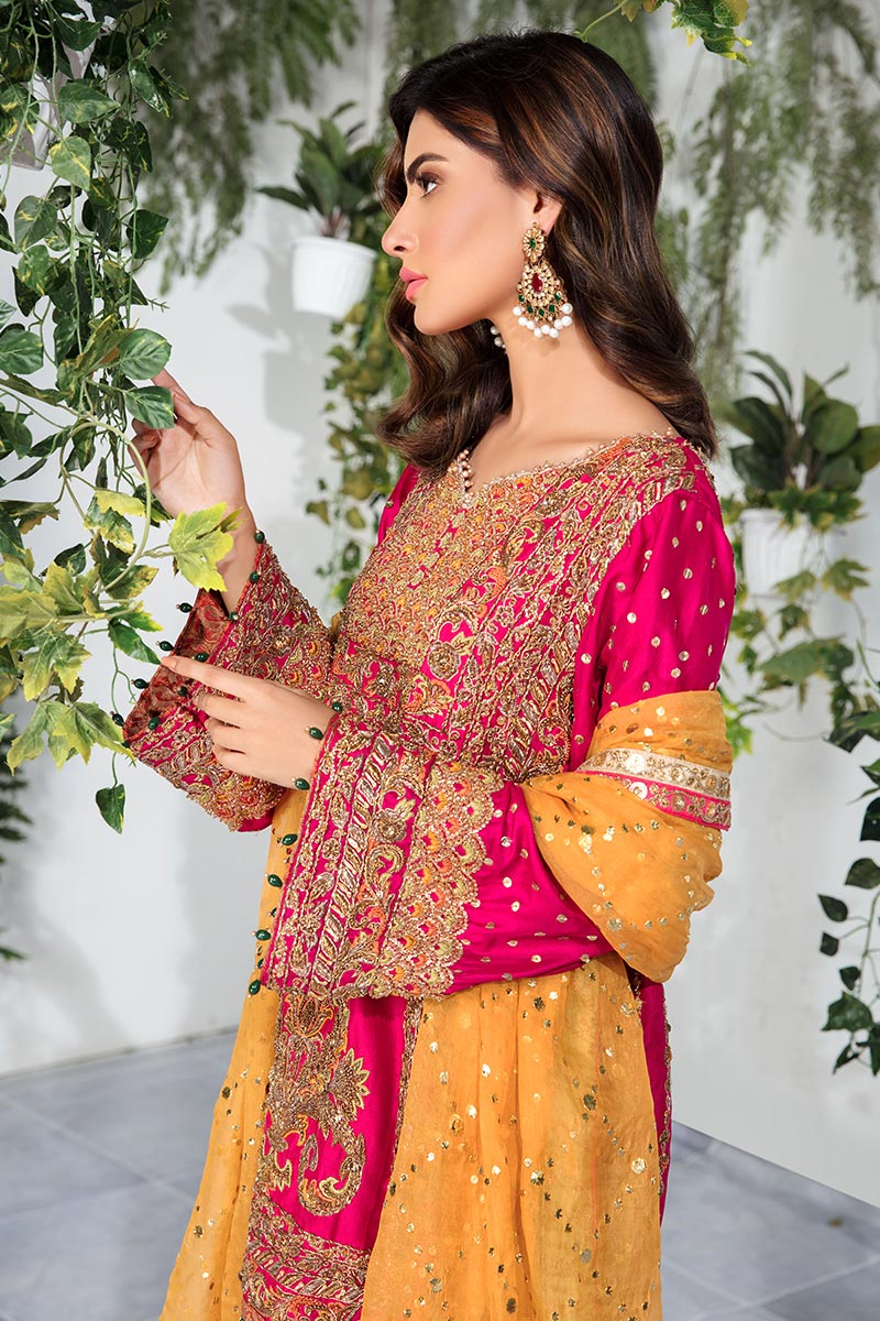 Pakistani Pink Embellished Raw Silk Salwar Kameez (3-Piece) - Image 4