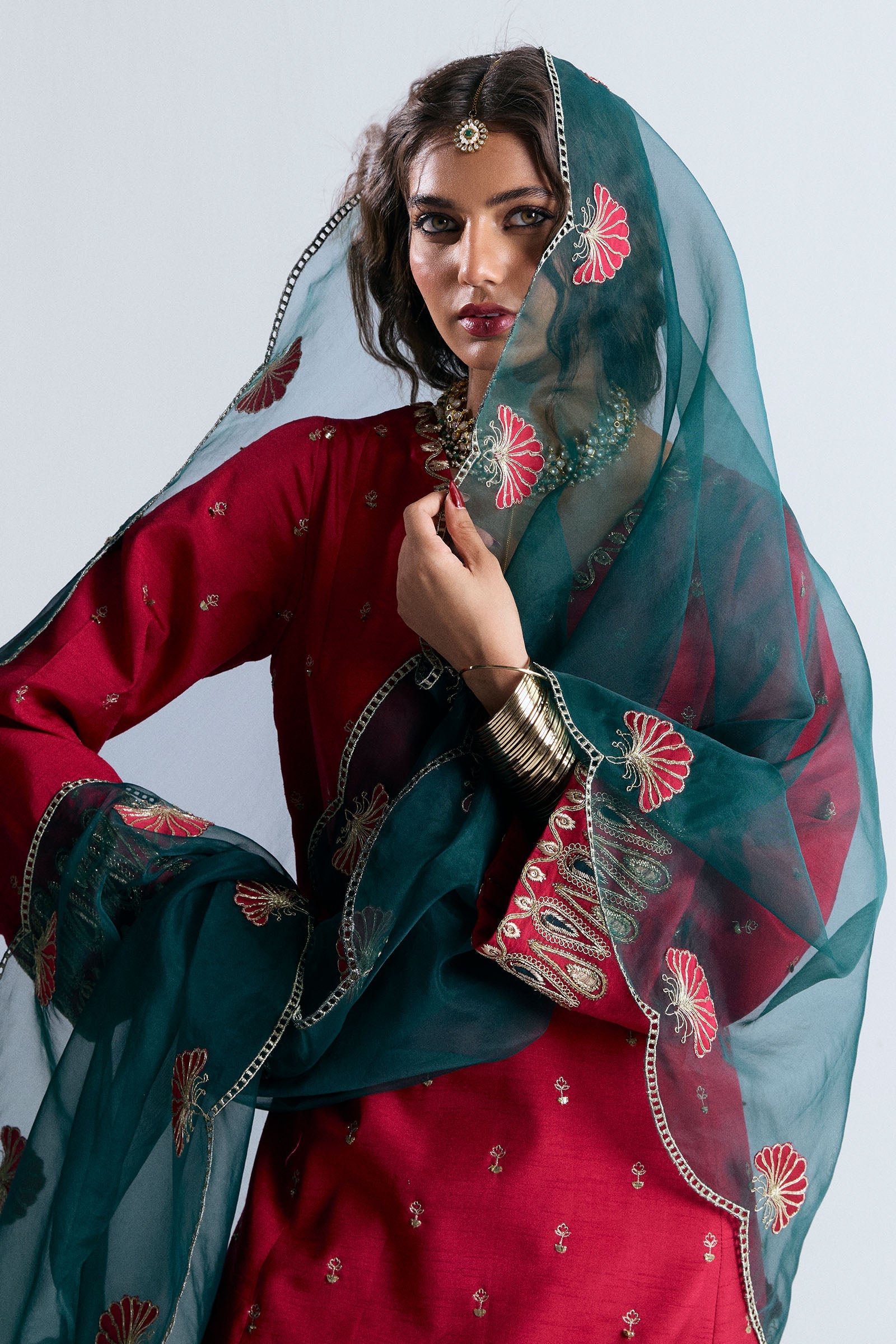 Deep Pink Gota & Tilla Silk Salwar Kameez (3-Piece) - Image 4