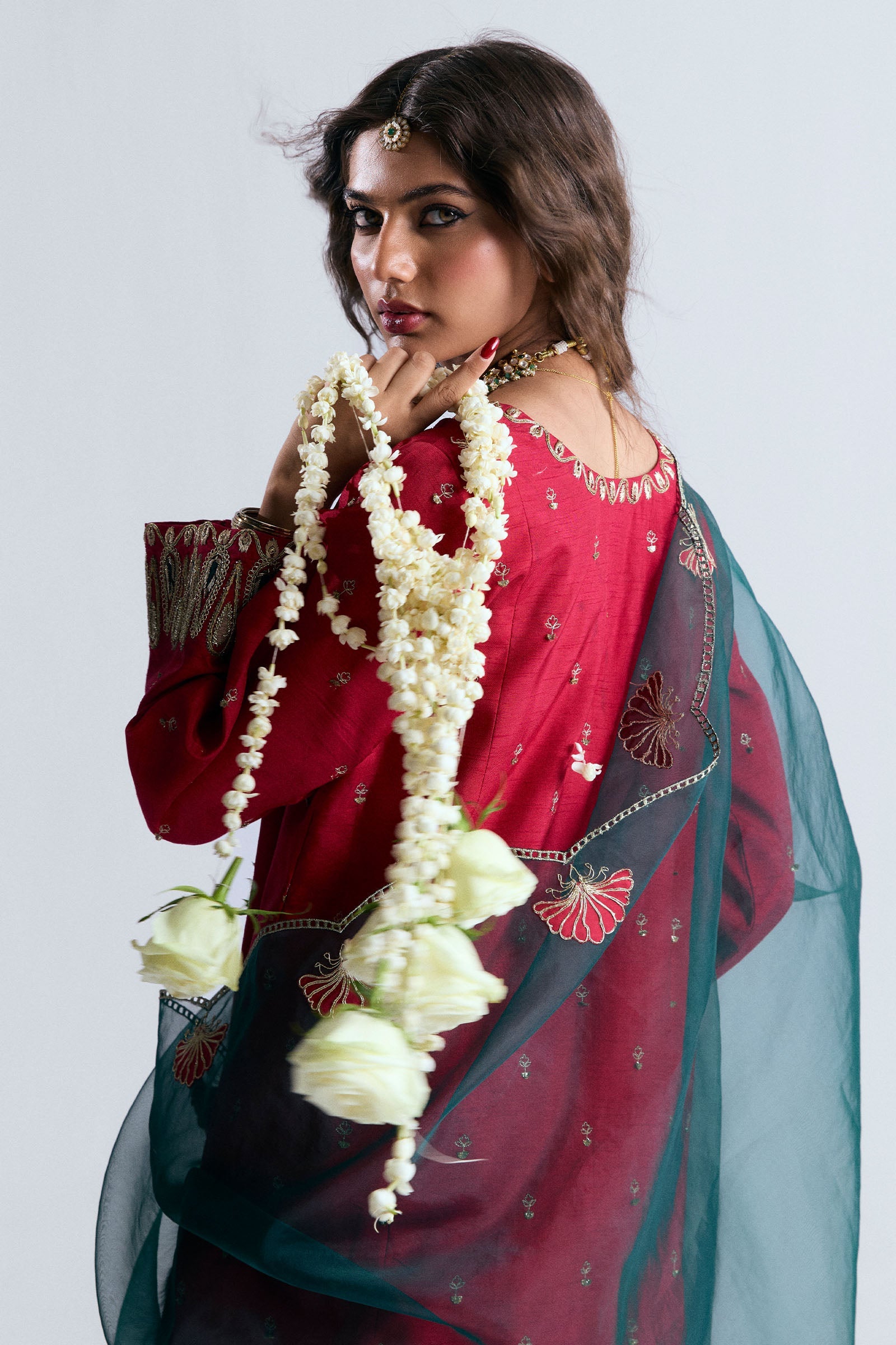 Deep Pink Gota & Tilla Silk Salwar Kameez (3-Piece) - Image 5