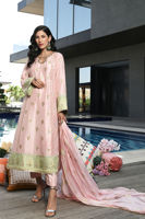 Pakistani Powder Pink Gota Sequin Raw Silk Salwar Kameez (3-Piece) - Image 2