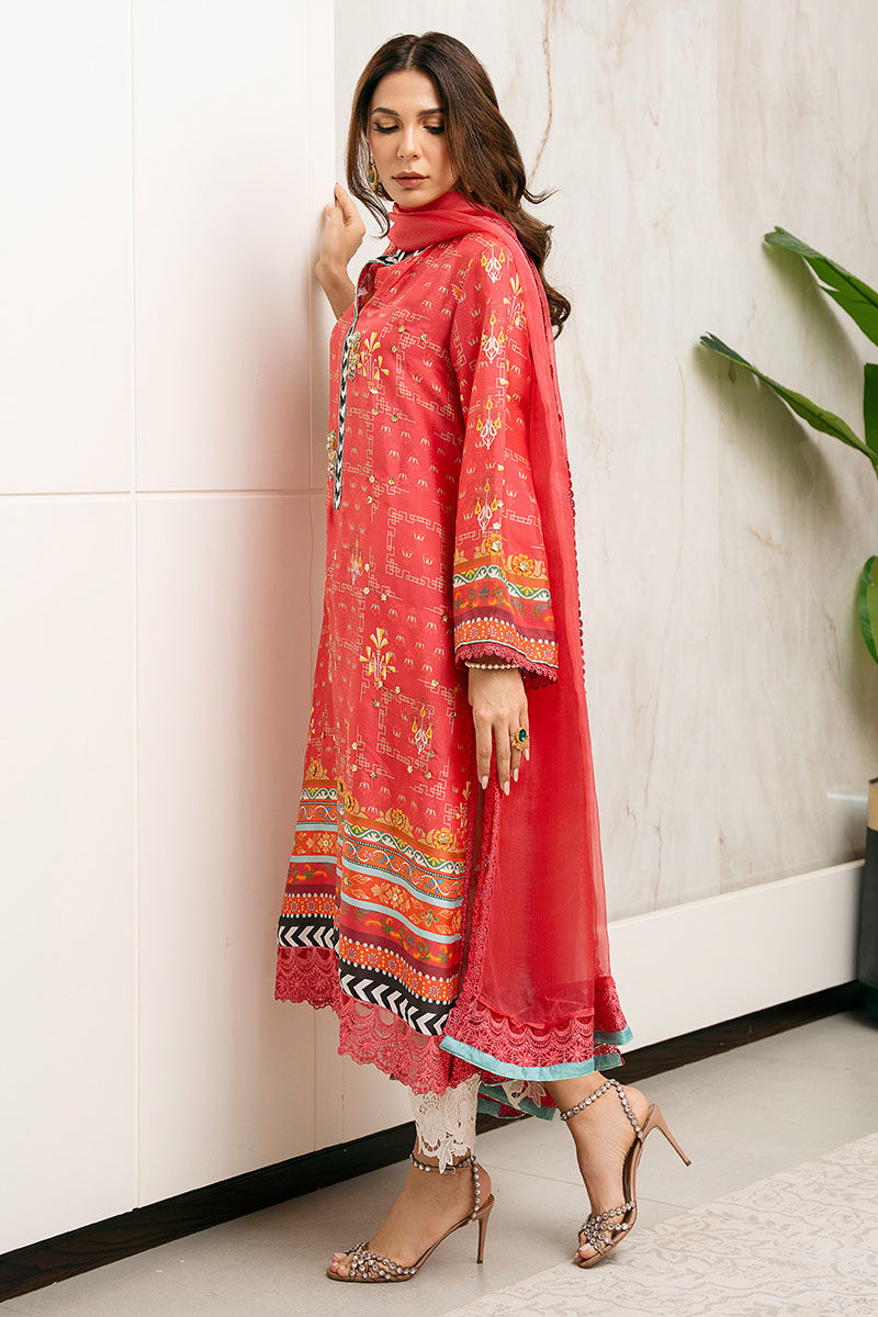 Pakistani Cranberry Pink Embellished Silk Salwar Kameez (3-Piece) - Image 4