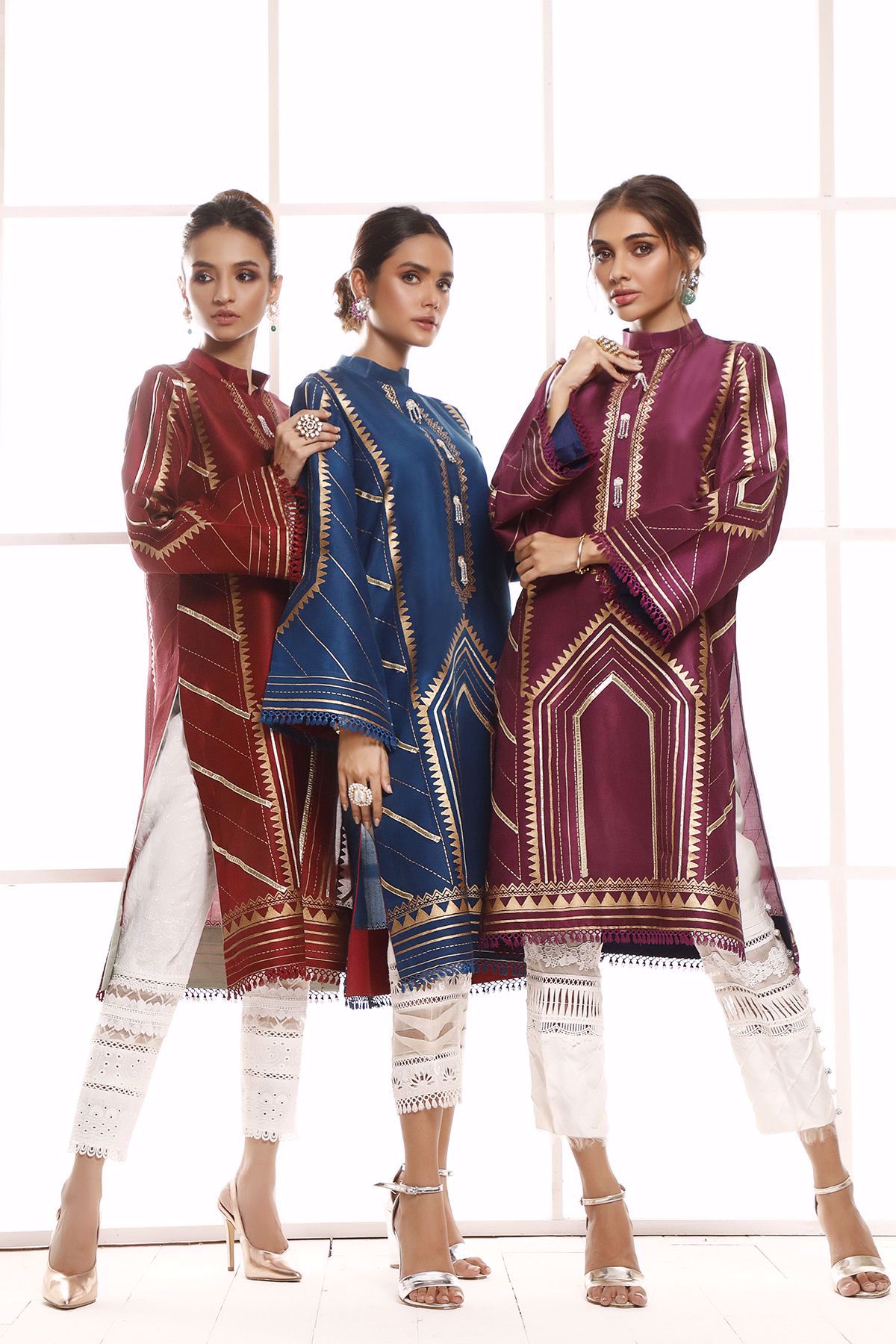 Magenta Hand Block Printed Raw Silk Salwar Kameez (2-Piece) - Image 9