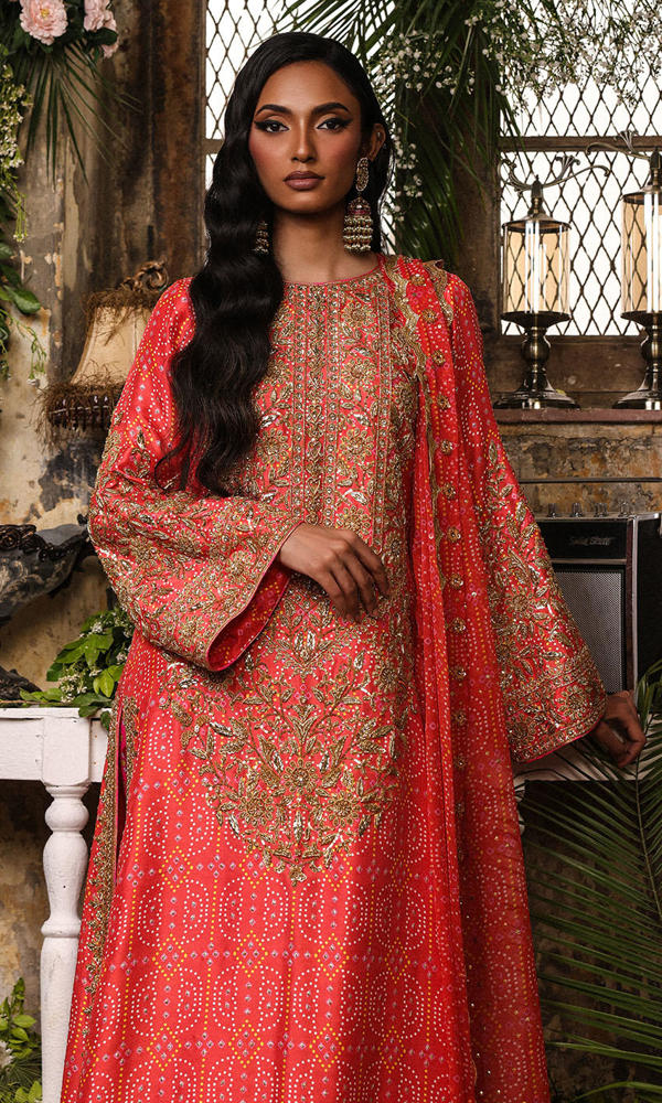 Watermelon Pink Hand-Embellished Raw Silk Salwar Kameez (3-Piece) - Image 3