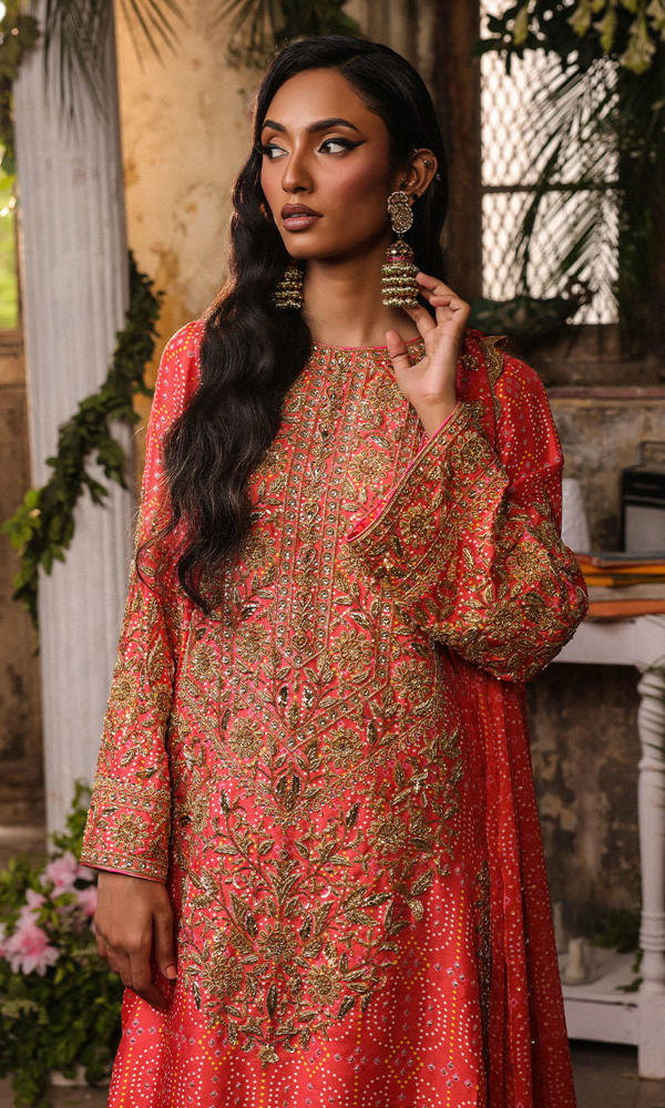 Watermelon Pink Hand-Embellished Raw Silk Salwar Kameez (3-Piece) - Image 7