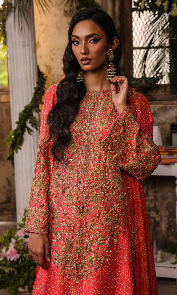 Watermelon Pink Hand-Embellished Raw Silk Salwar Kameez (3-Piece) - Image 8