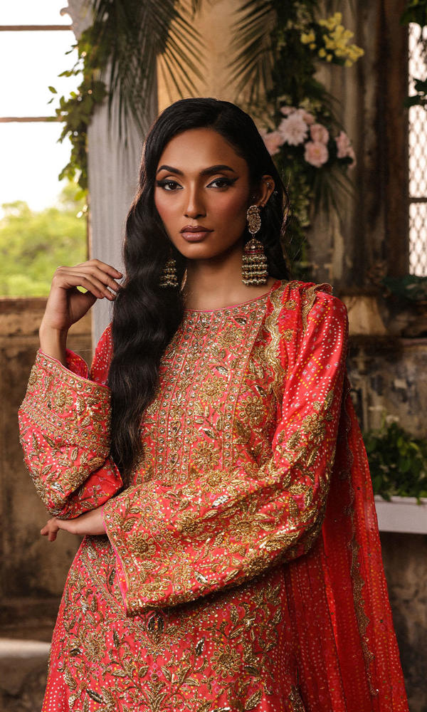 Watermelon Pink Hand-Embellished Raw Silk Salwar Kameez (3-Piece) - Image 9