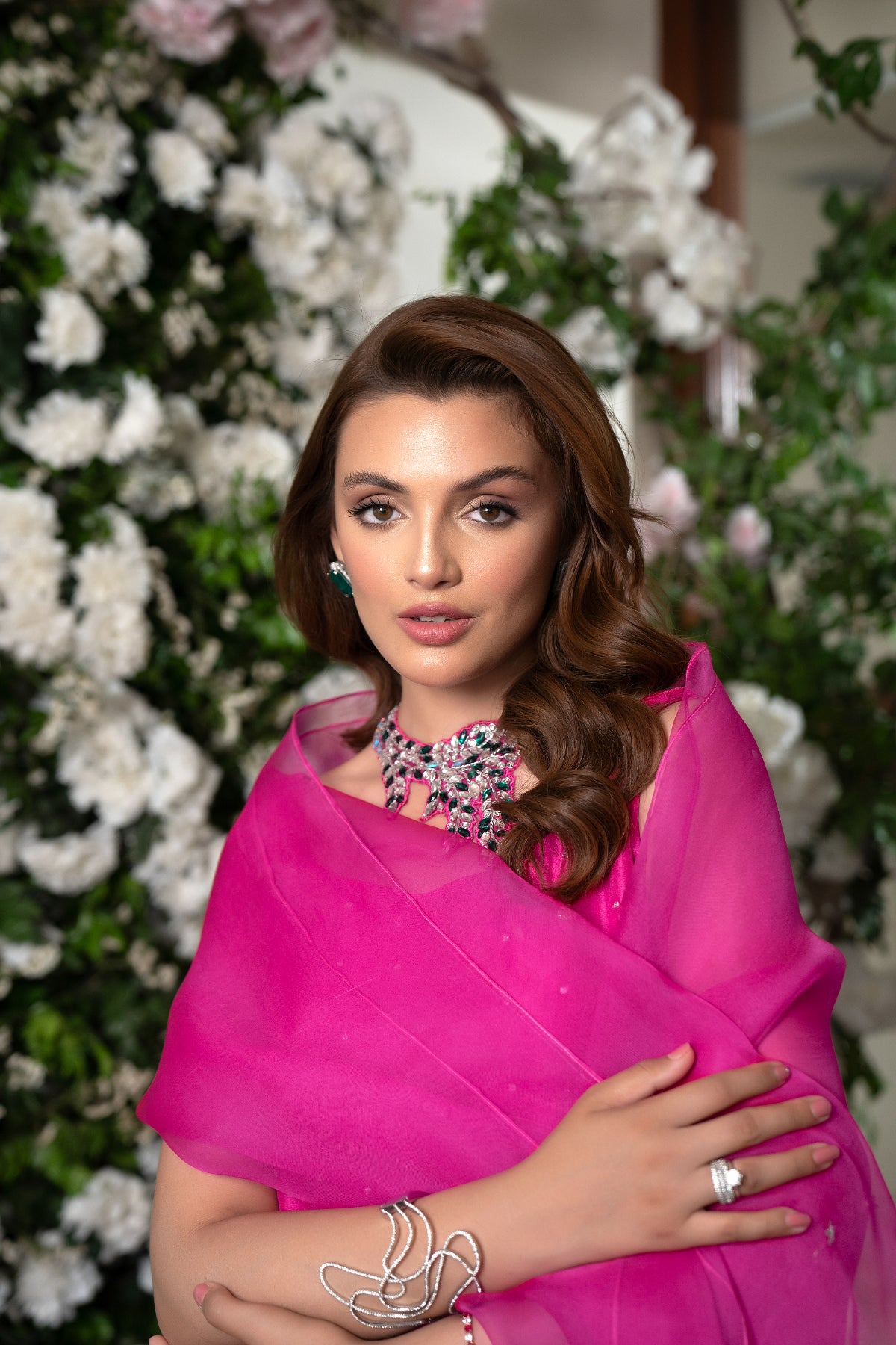 Pakistani Hot Pink Handworked Pure Raw Silk Salwar Kameez (3-Piece) - Image 6