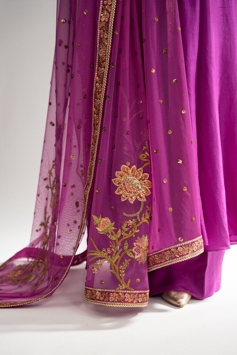 Pakistani Magenta Embroidered Raw Silk Salwar Kameez (3-Piece) - Image 8
