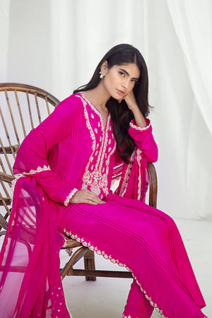 Hot Pink Embroidered Pure Raw Silk Salwar Kameez (3-Piece) - Image 5